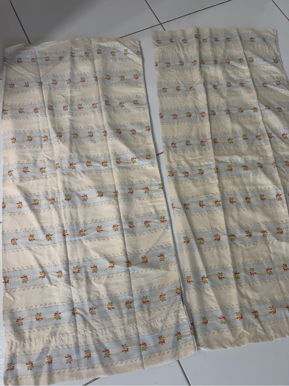 Vtg Ralph Lauren Wentworth Wisteria Rosebud Stripe King Set/2 Pillowcases Italy